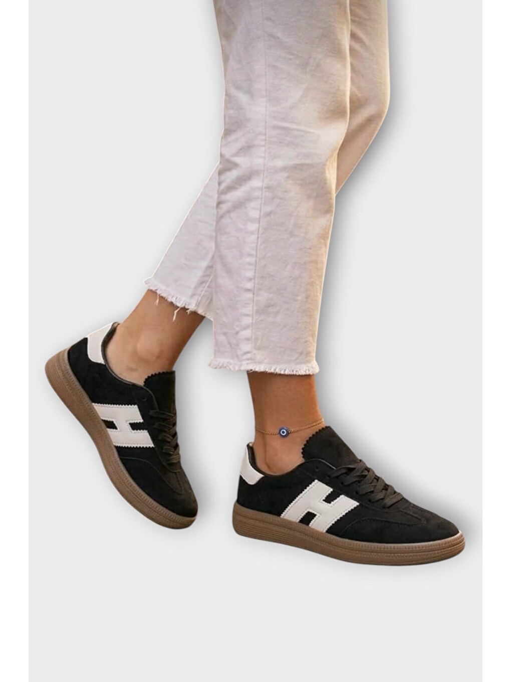 Süet Bağcıklı Sneaker Kadın Spor Ayakkabı Siyah-1
