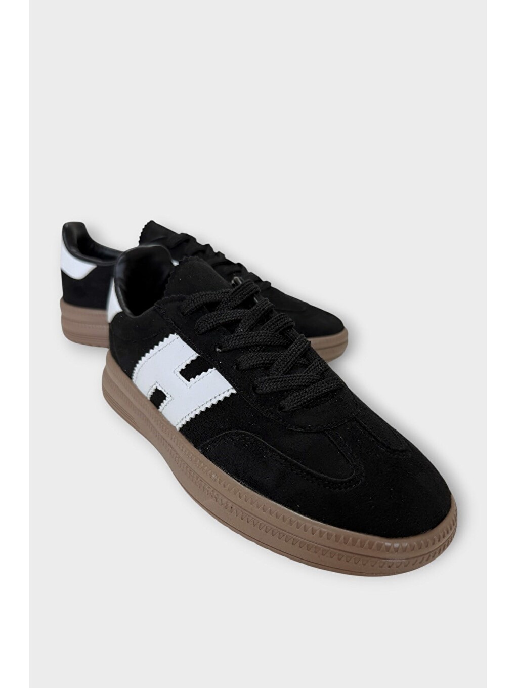 Süet Bağcıklı Sneaker Kadın Spor Ayakkabı Siyah-2