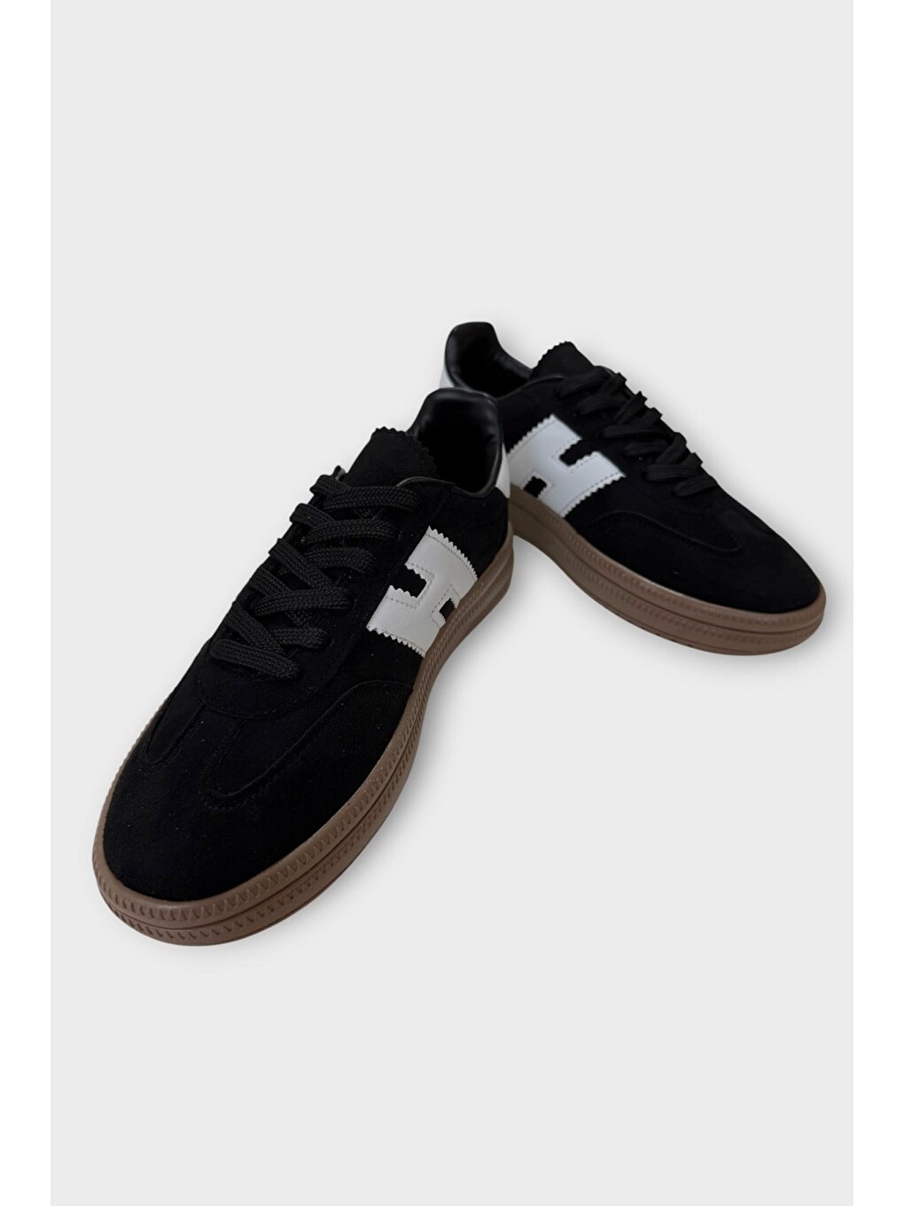 Süet Bağcıklı Sneaker Kadın Spor Ayakkabı Siyah-3