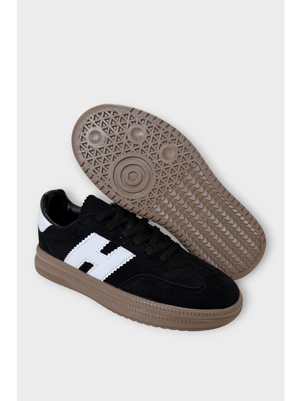 Süet Bağcıklı Sneaker Kadın Spor Ayakkabı Siyah-5