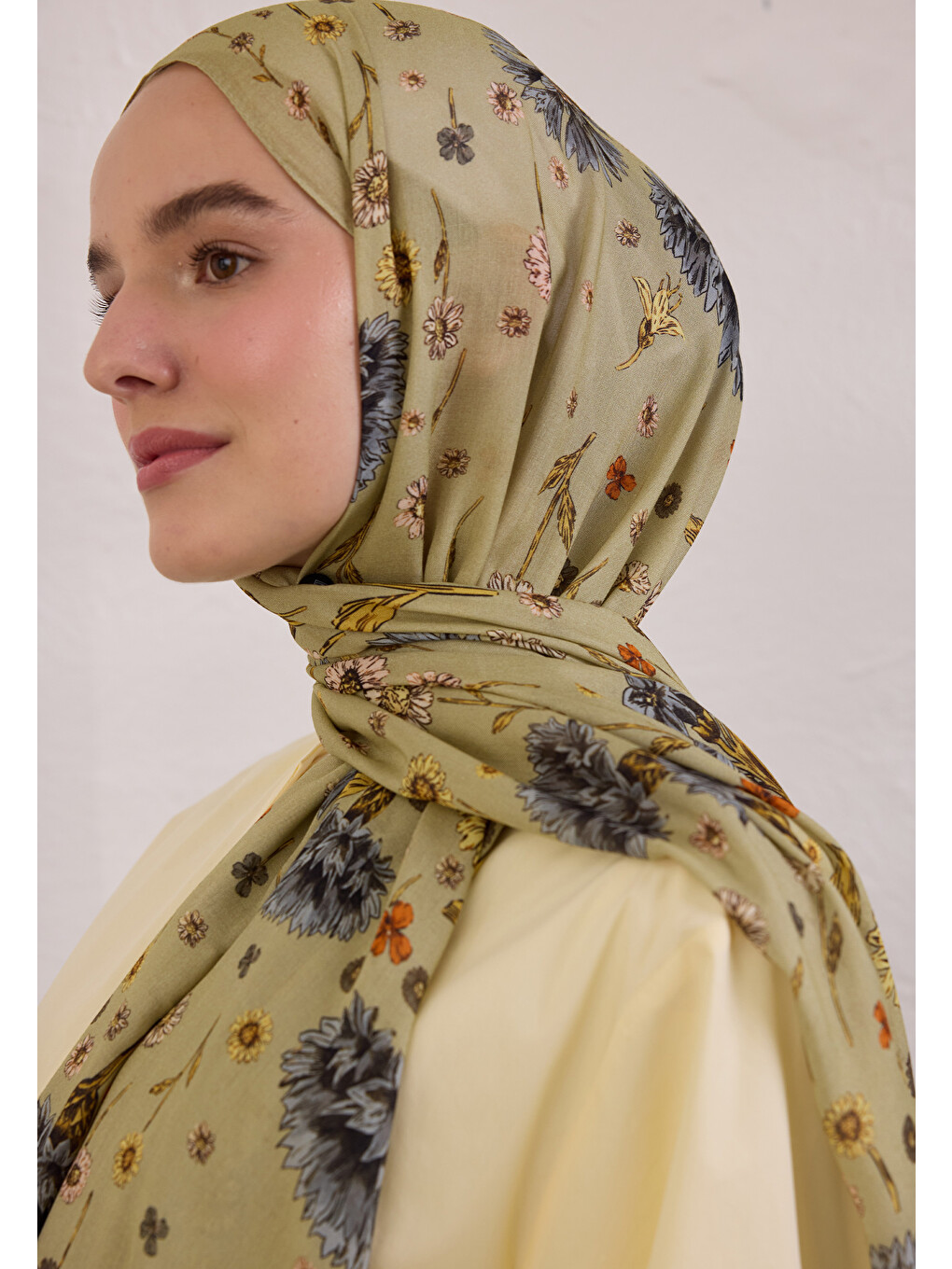 Yeşil Bloomıng Dahlıa Desen Rami Şal Çağla-3