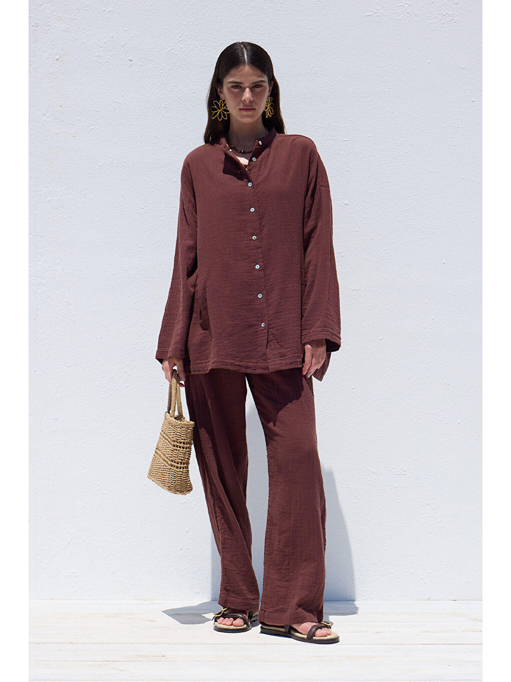 Geniş Kol Müslin Gömlek Bordo-1