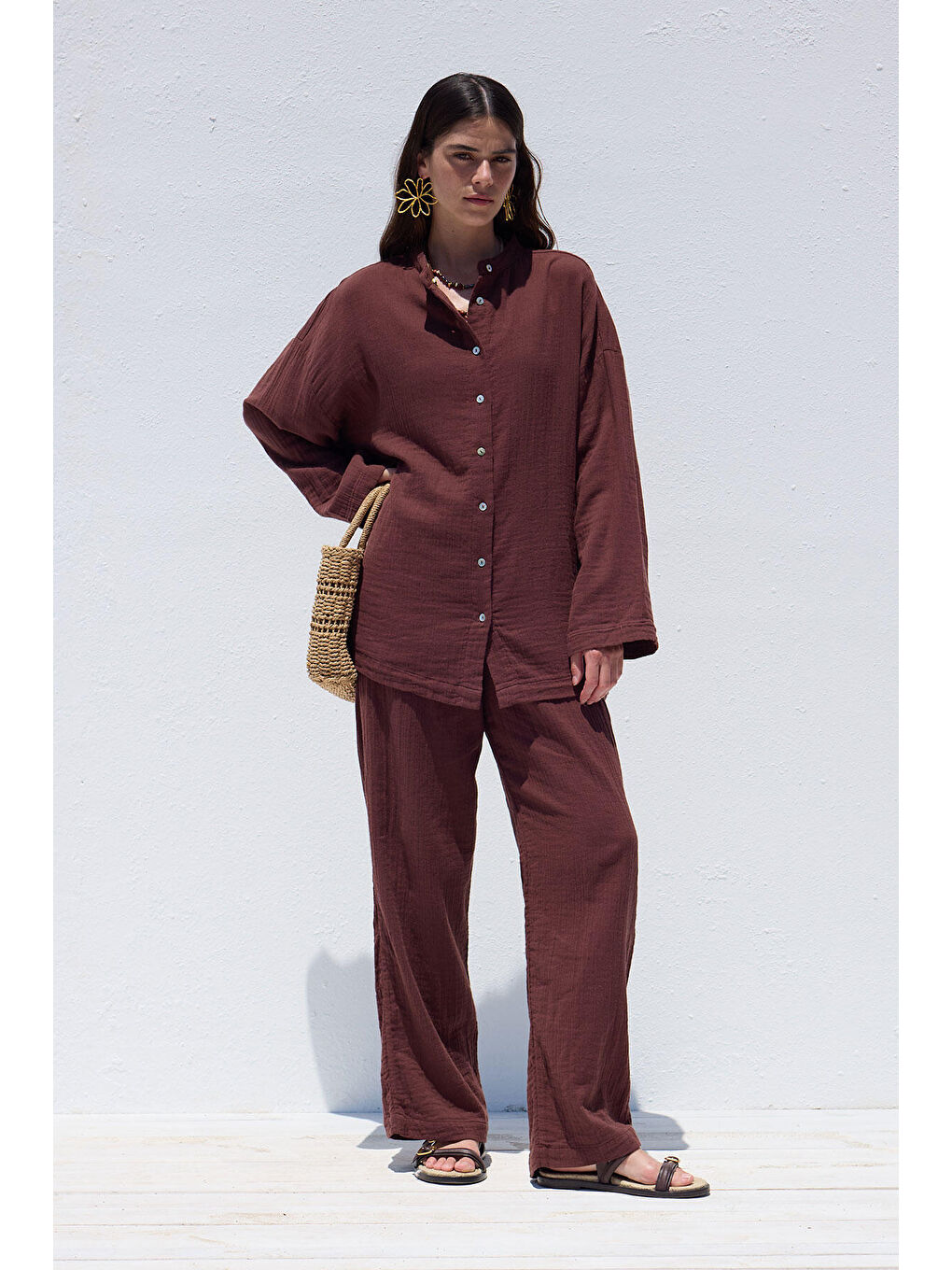 Geniş Kol Müslin Gömlek Bordo-2