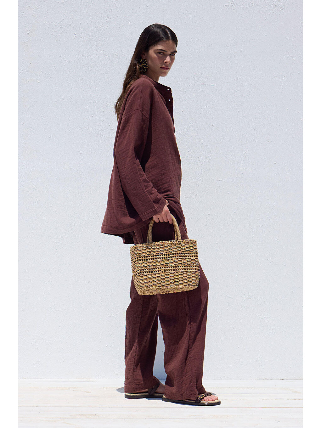 Geniş Kol Müslin Gömlek Bordo-4