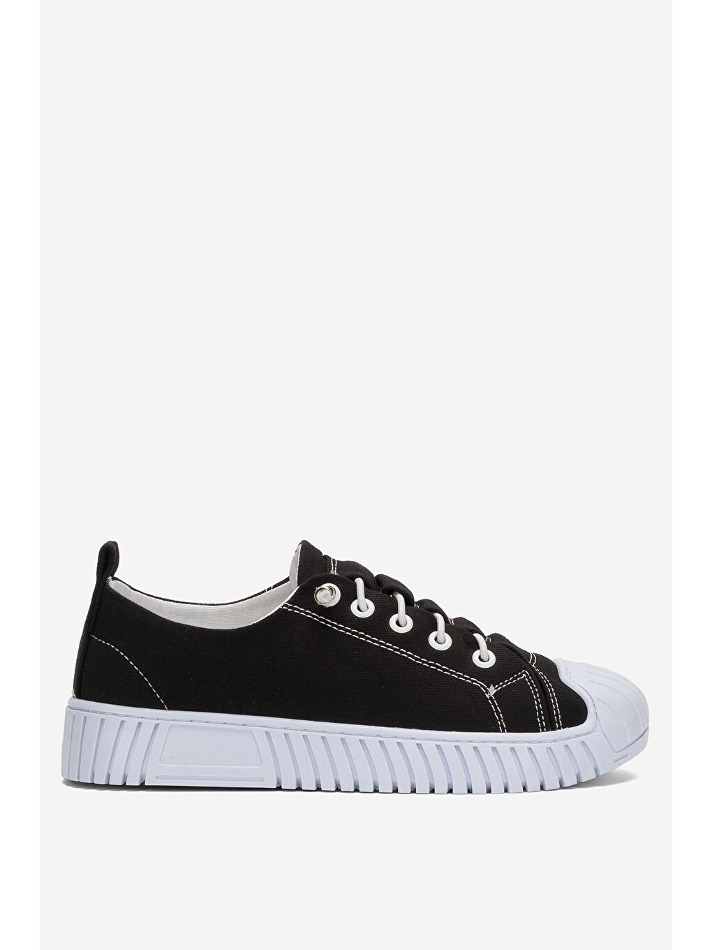 Unisex Kolay Giyilebilir Lastik Bağcıklı Spor Keten Sneaker Ayakkabı Siyah - Beyaz