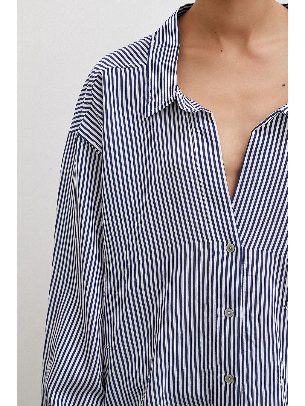 Yarasa Kol Çizgili Gömlek Beyaz-2