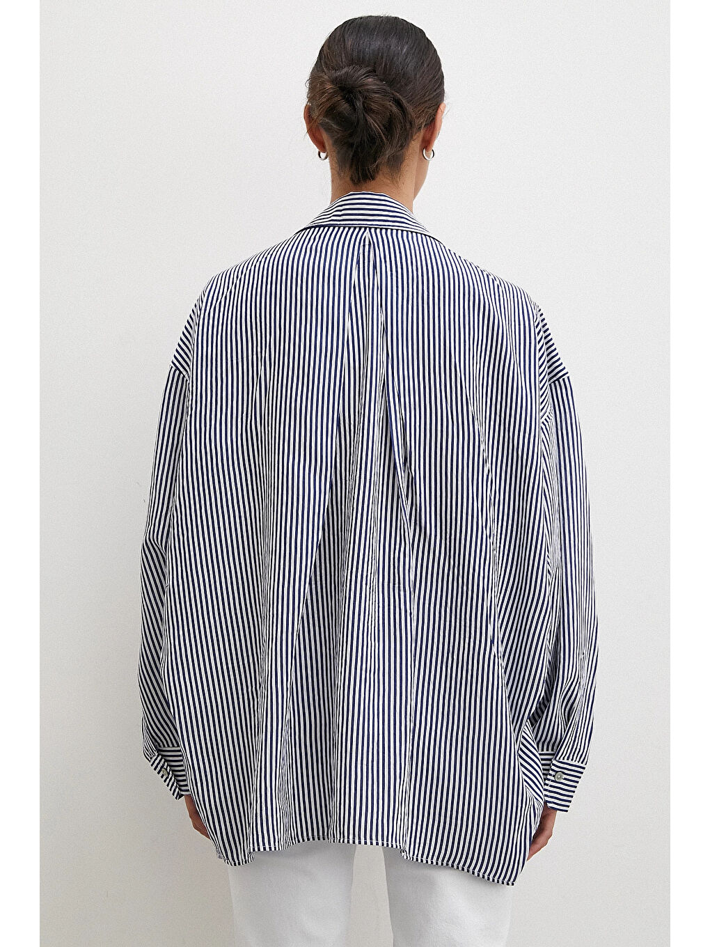 Yarasa Kol Çizgili Gömlek Beyaz-3