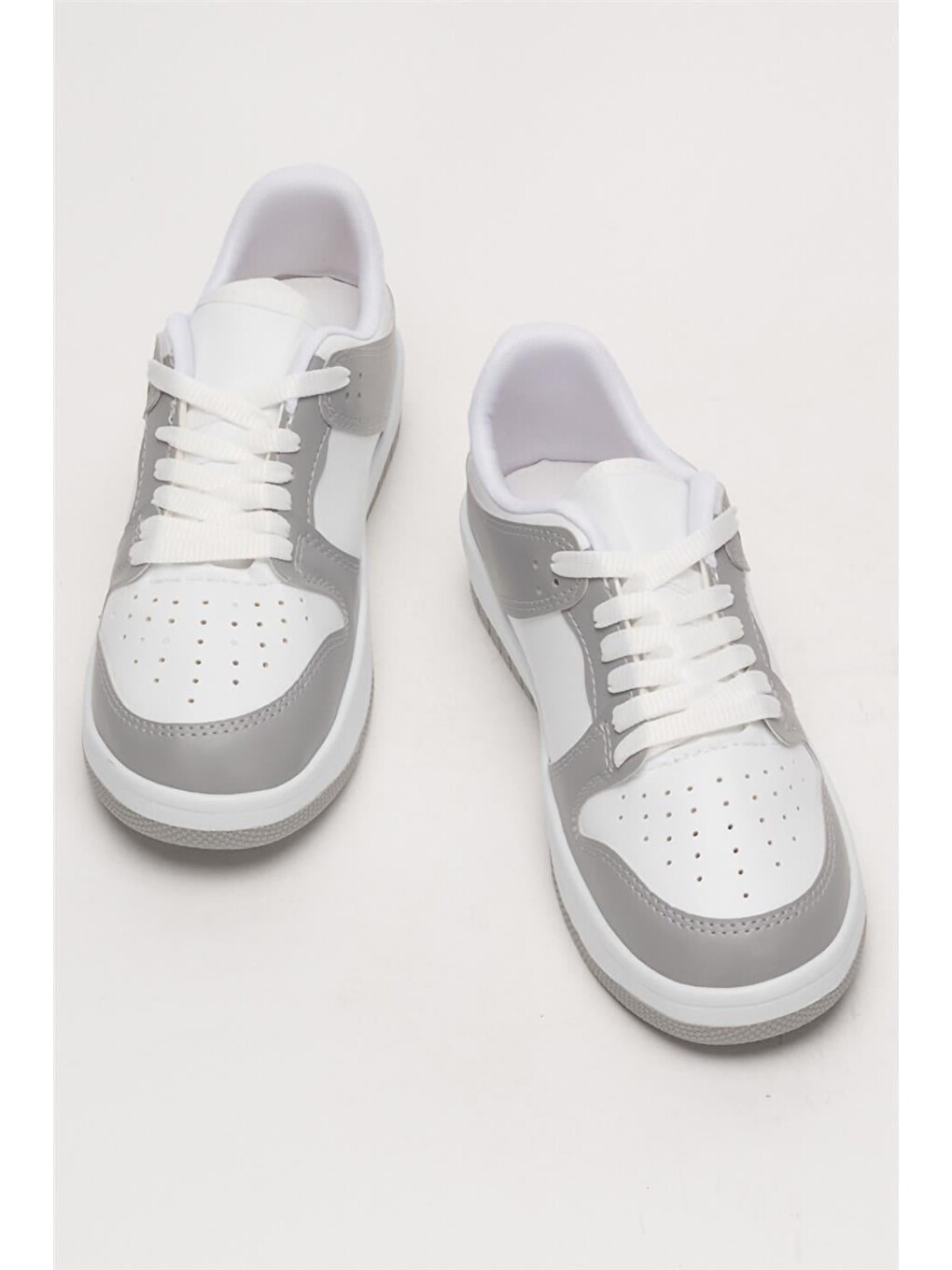 Unisex Bağcıklı Spor Sneaker Ayakkabı Beyaz - Gri-13