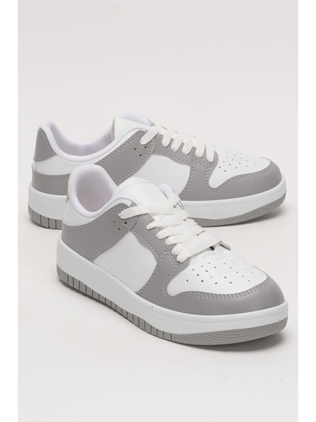 Unisex Bağcıklı Spor Sneaker Ayakkabı Beyaz - Gri-3
