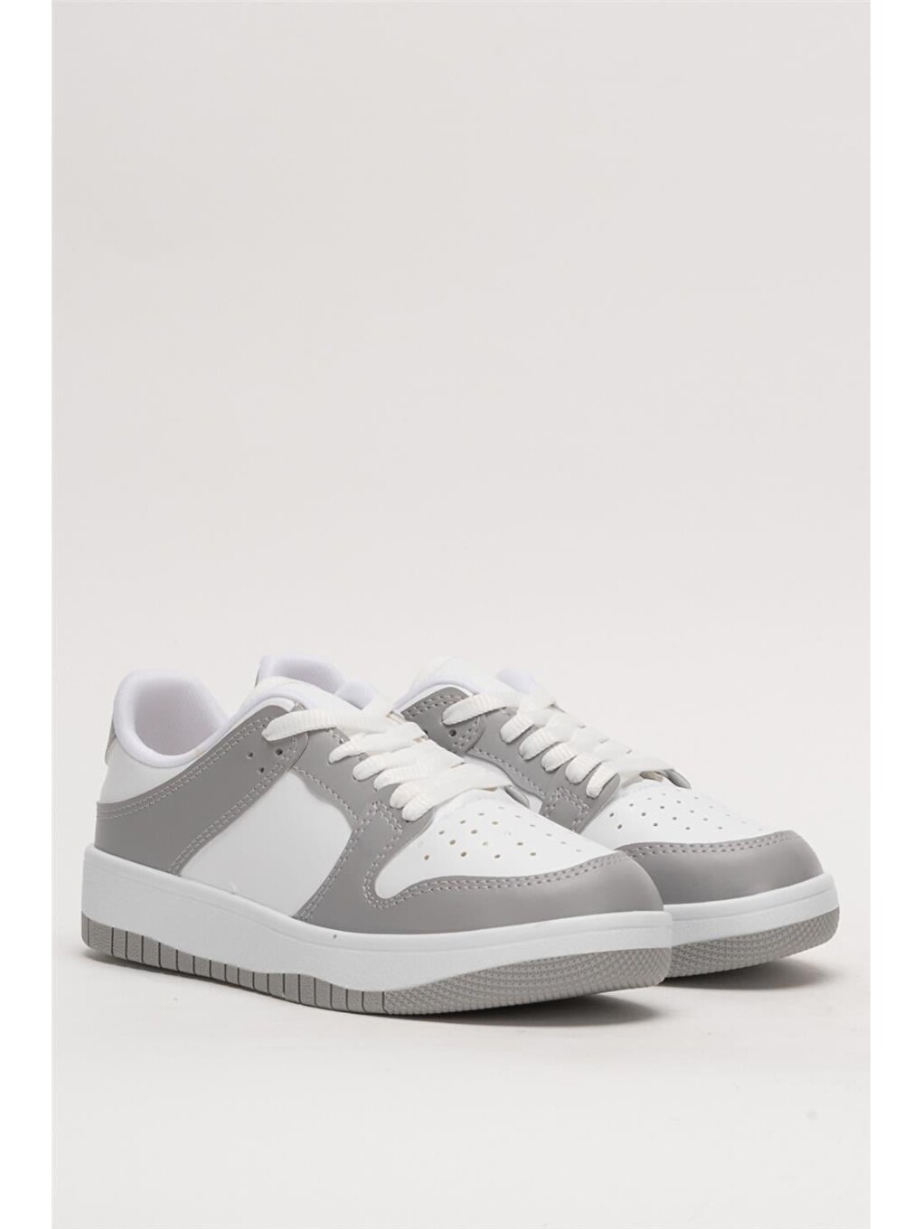 Unisex Bağcıklı Spor Sneaker Ayakkabı Beyaz - Gri-6