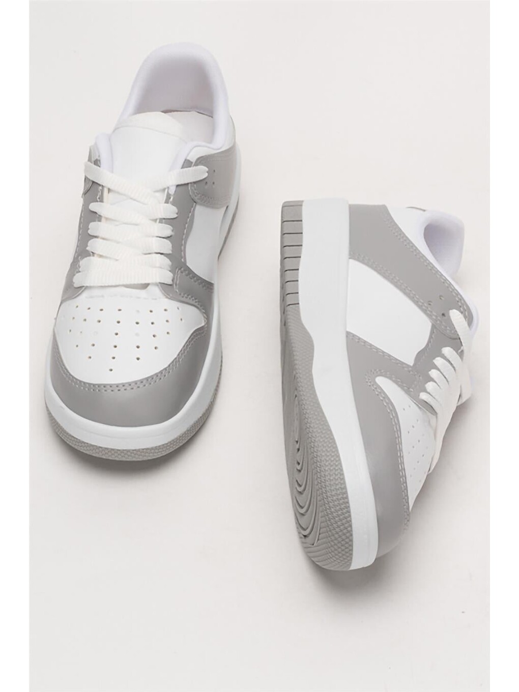 Unisex Bağcıklı Spor Sneaker Ayakkabı Beyaz - Gri-17