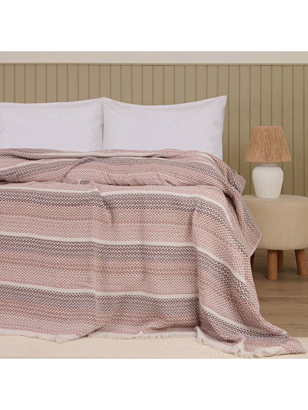 Lila Soft Vita Çift Kişilik Pike - Ekru / Kiremit - 200x230 cm-1