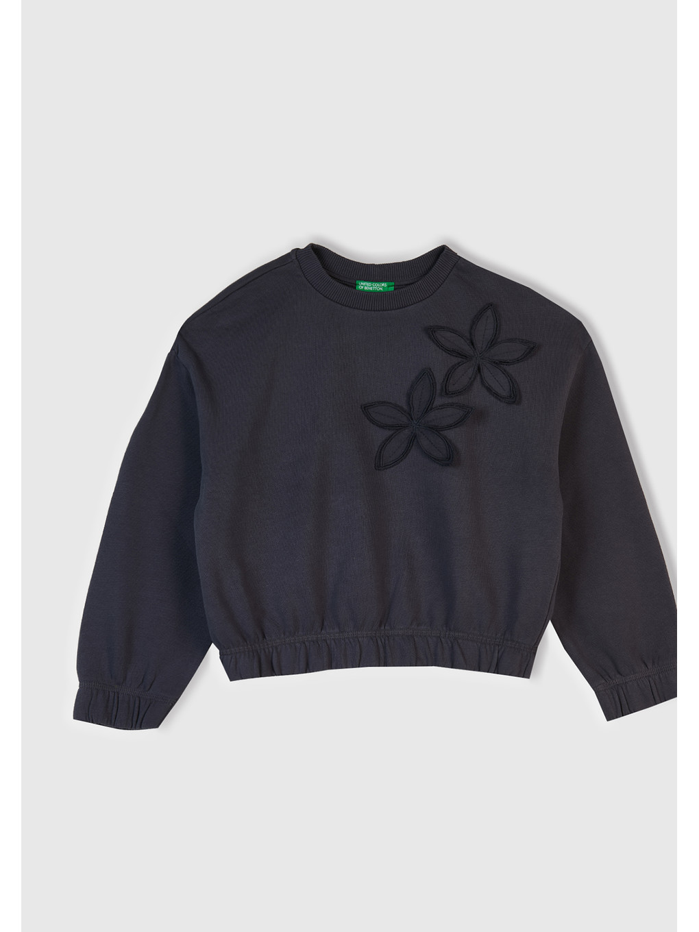 Kız Çocuk Koyu Gri İşlemeli Aplikeli Logo Detaylı Ribana Relaxed Fit Sweatshirt