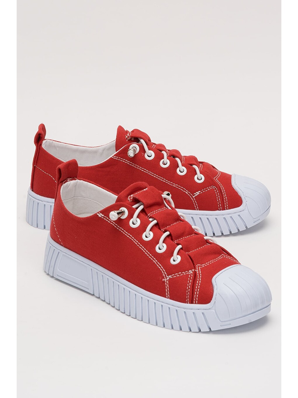 Kırmızı Unisex Kolay Giyilebilir Lastik Bağcıklı Spor Keten Sneaker Ayakkabı Kirmizi-1