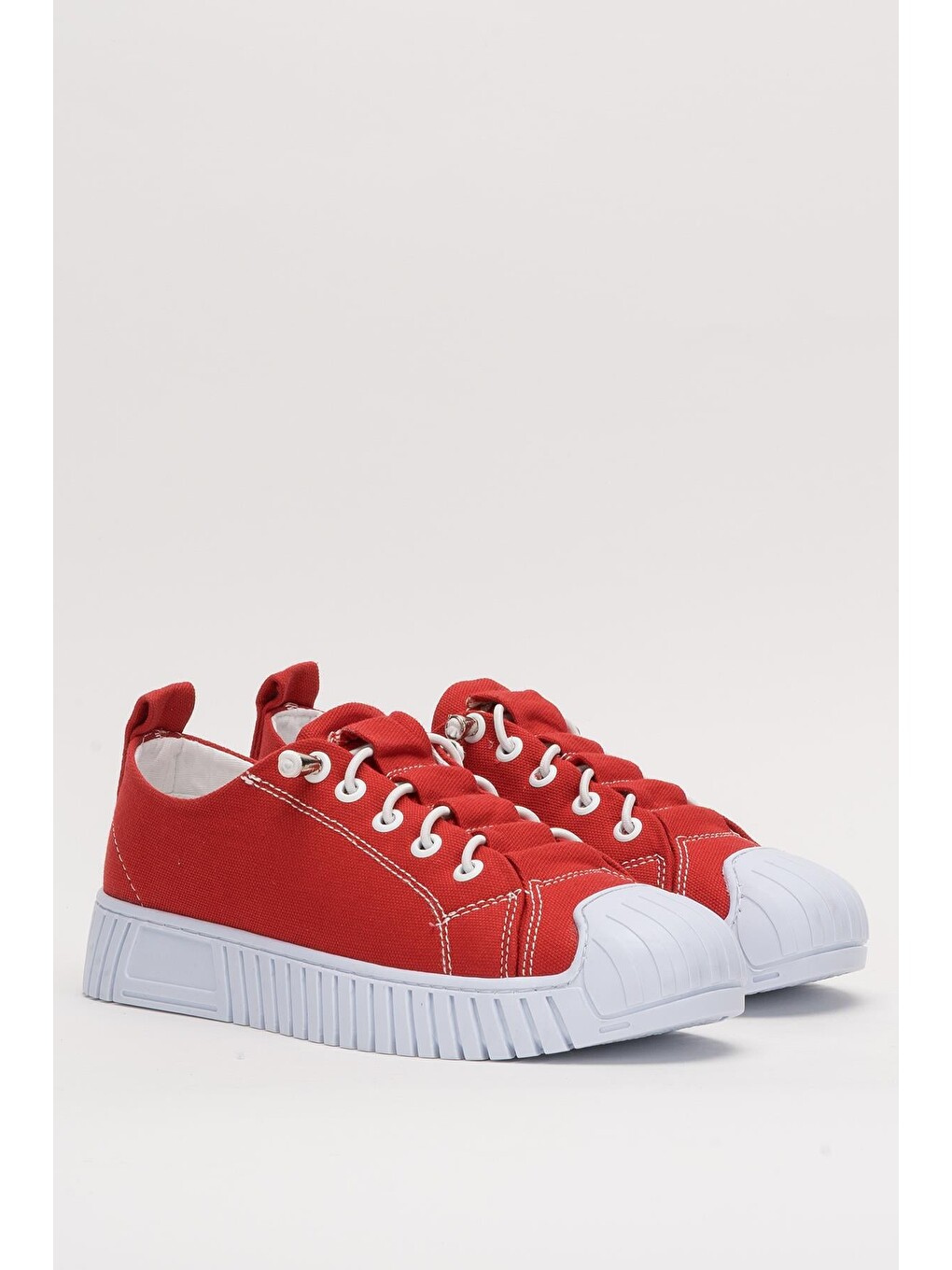 Kırmızı Unisex Kolay Giyilebilir Lastik Bağcıklı Spor Keten Sneaker Ayakkabı Kirmizi-2