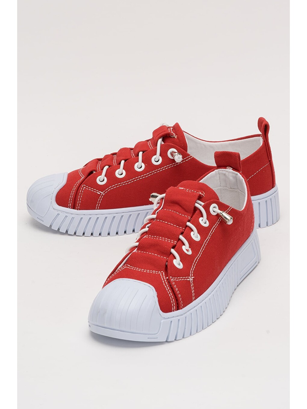 Kırmızı Unisex Kolay Giyilebilir Lastik Bağcıklı Spor Keten Sneaker Ayakkabı Kirmizi-4