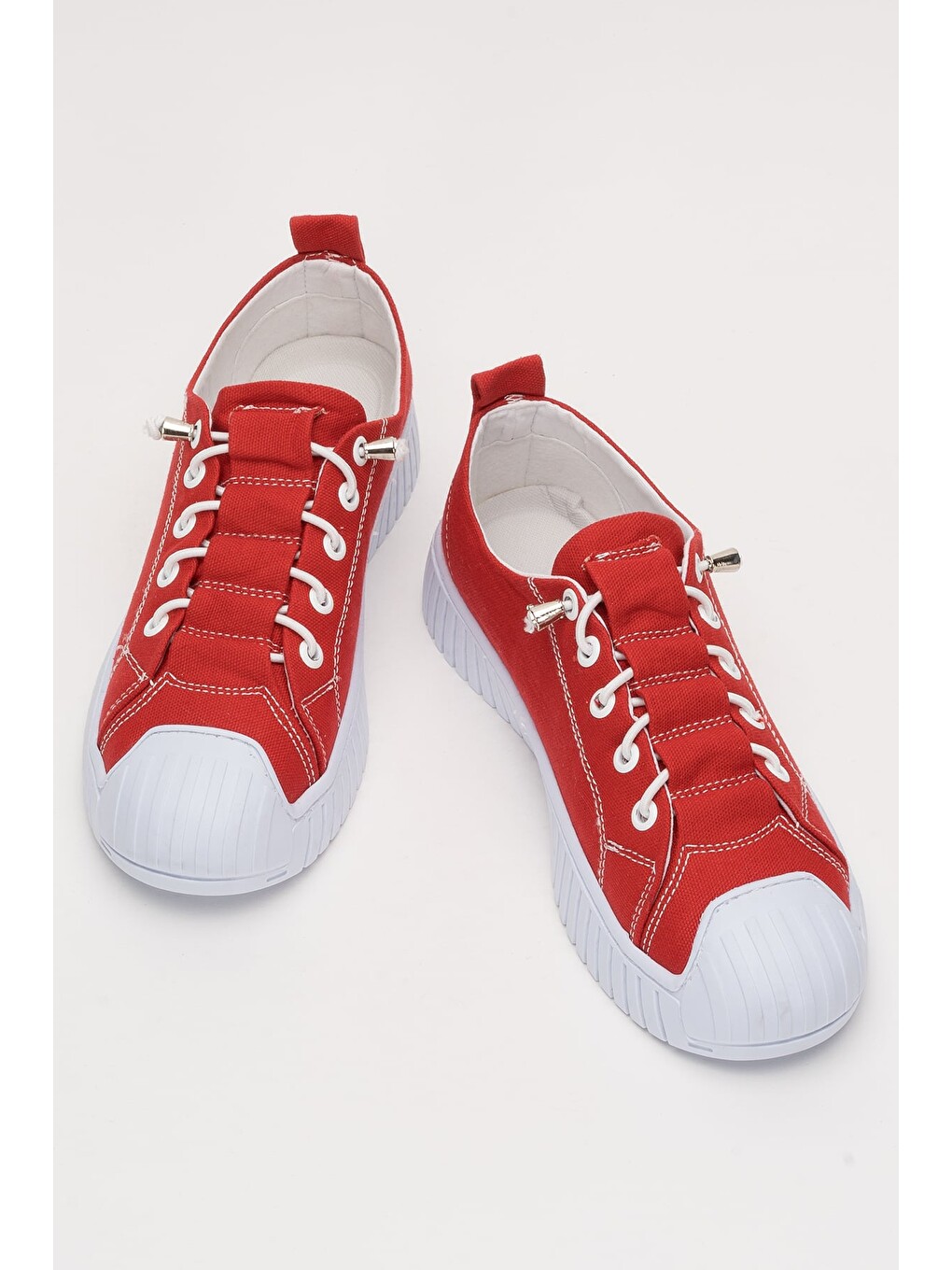 Kırmızı Unisex Kolay Giyilebilir Lastik Bağcıklı Spor Keten Sneaker Ayakkabı Kirmizi-5