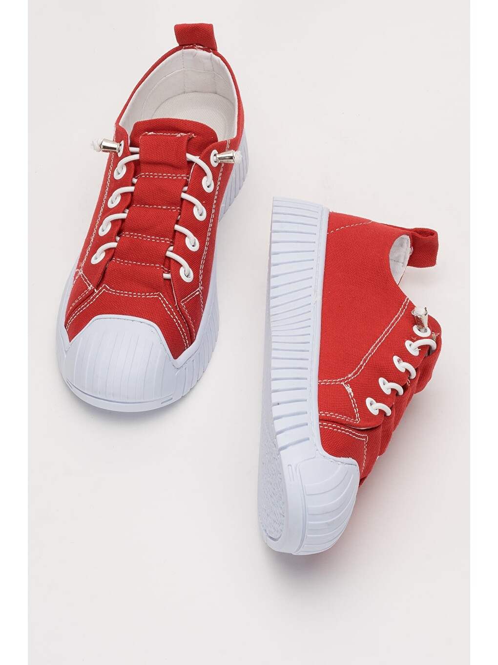 Kırmızı Unisex Kolay Giyilebilir Lastik Bağcıklı Spor Keten Sneaker Ayakkabı Kirmizi-6