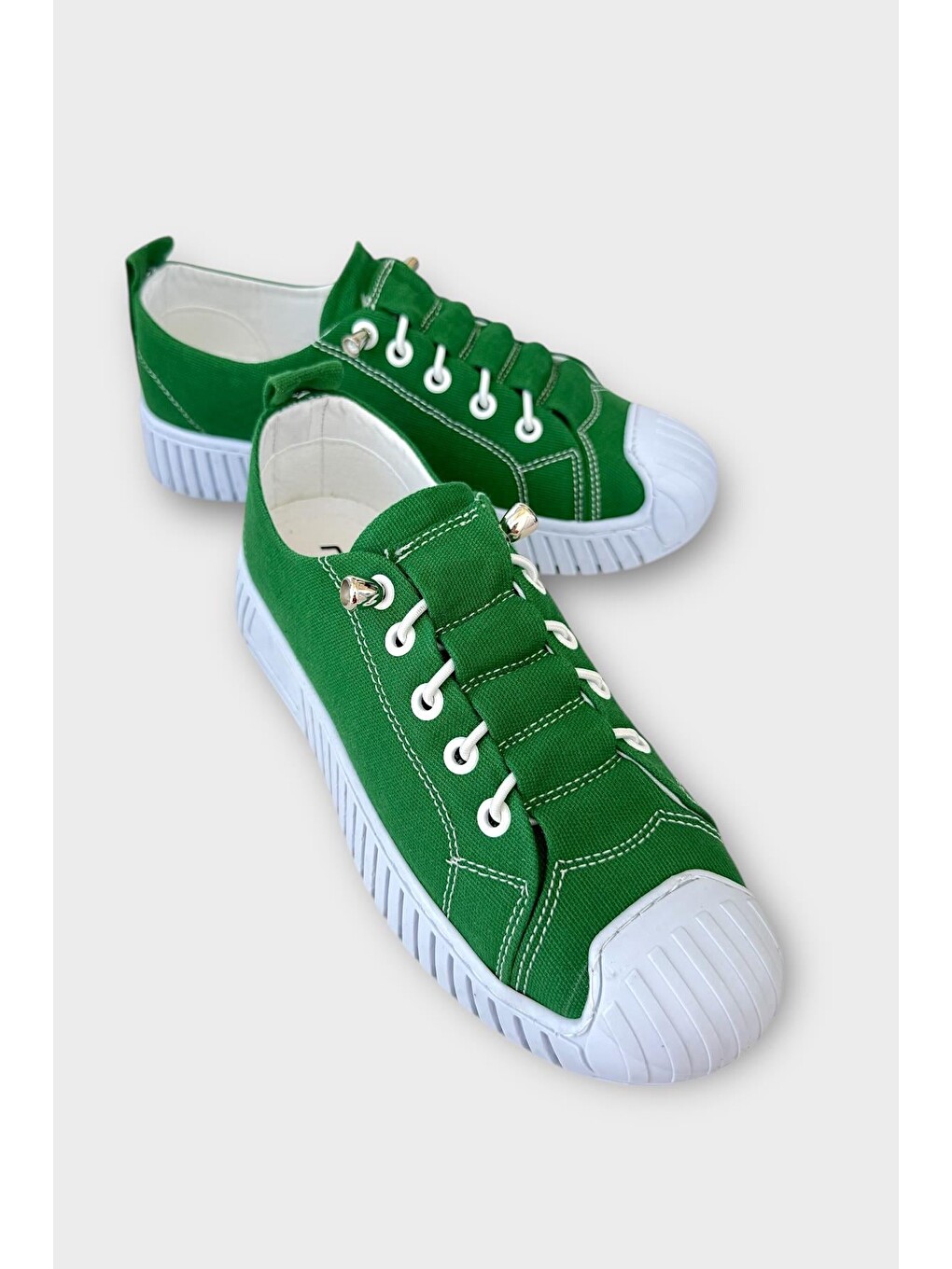Unisex Kolay Giyilebilir Lastik Bağcıklı Spor Keten Sneaker Ayakkabı Yeşil-1