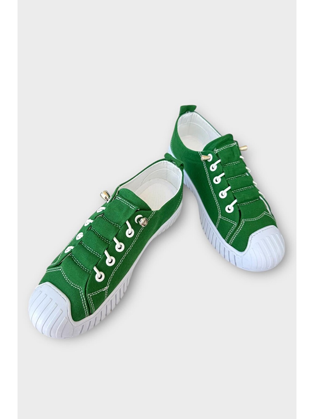 Unisex Kolay Giyilebilir Lastik Bağcıklı Spor Keten Sneaker Ayakkabı Yeşil-2