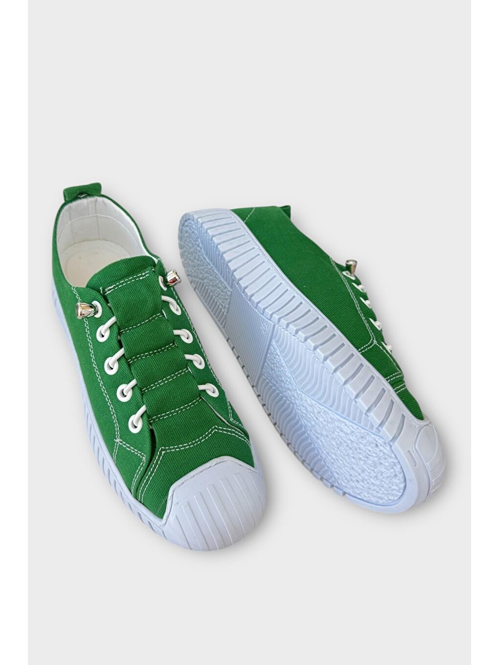 Unisex Kolay Giyilebilir Lastik Bağcıklı Spor Keten Sneaker Ayakkabı Yeşil-3
