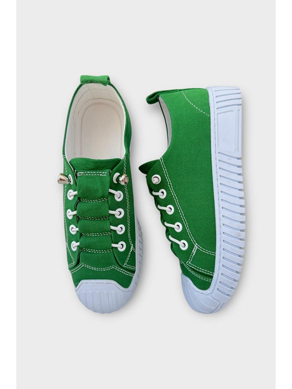 Unisex Kolay Giyilebilir Lastik Bağcıklı Spor Keten Sneaker Ayakkabı Yeşil-5