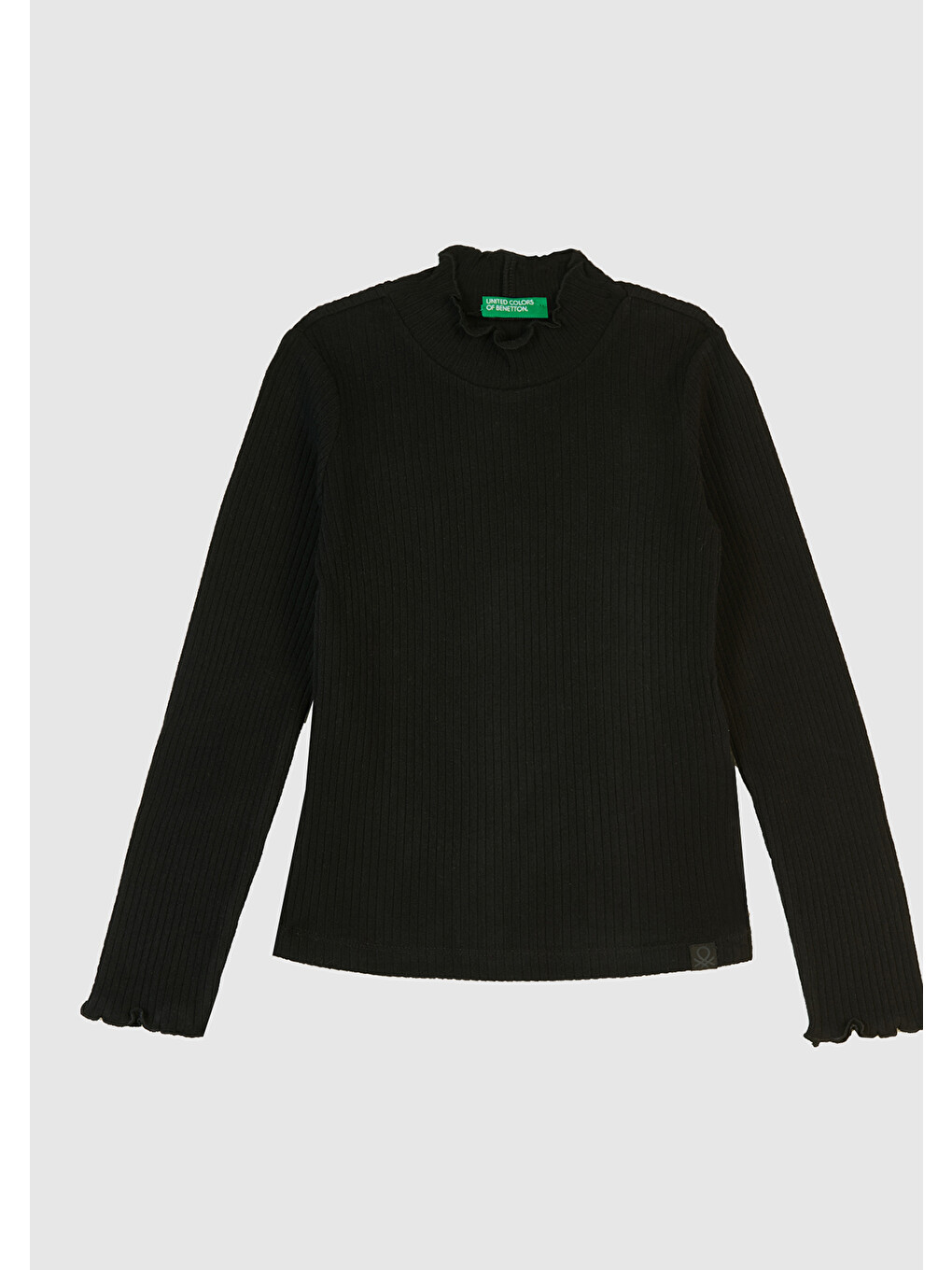 Kız Çocuk Siyah Logo Etiketli Fırfır Detaylı Bebe Yaka Uzun Kollu T-shirt