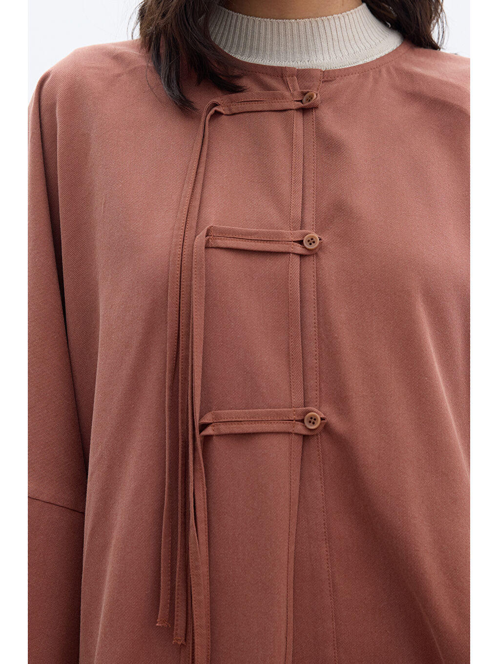 Turuncu Lyocell Bağlama Detaylı Gömlek Bakır-3