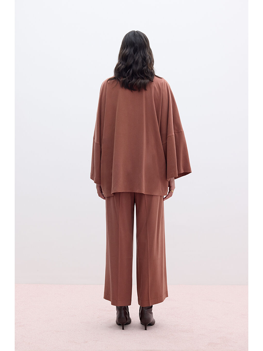 Turuncu Lyocell Bağlama Detaylı Gömlek Bakır-4