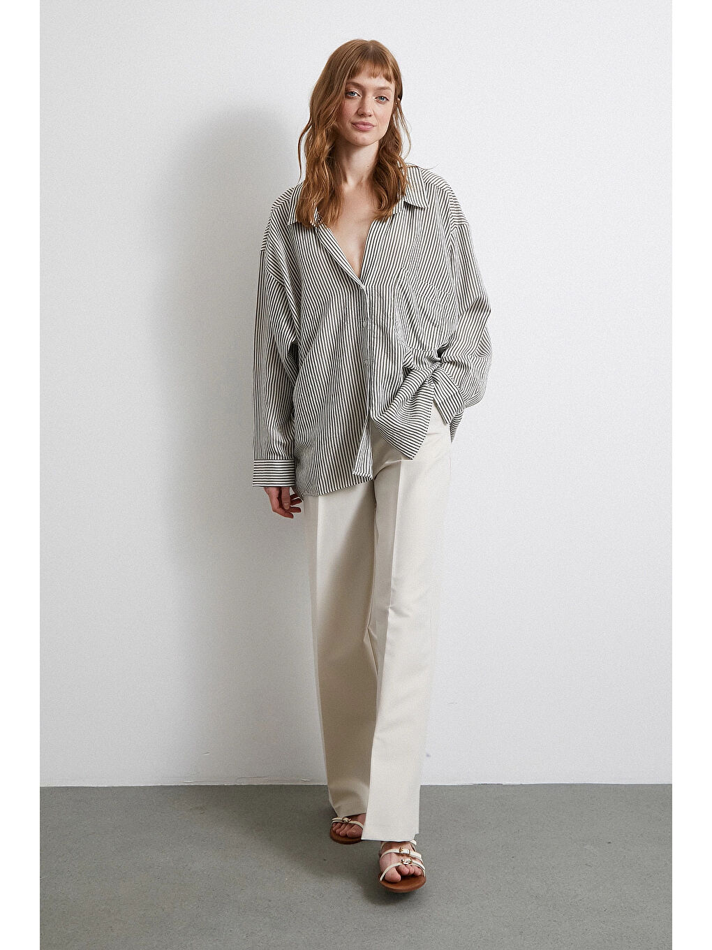 Yarasa Kol Çizgili Gömlek Haki-1