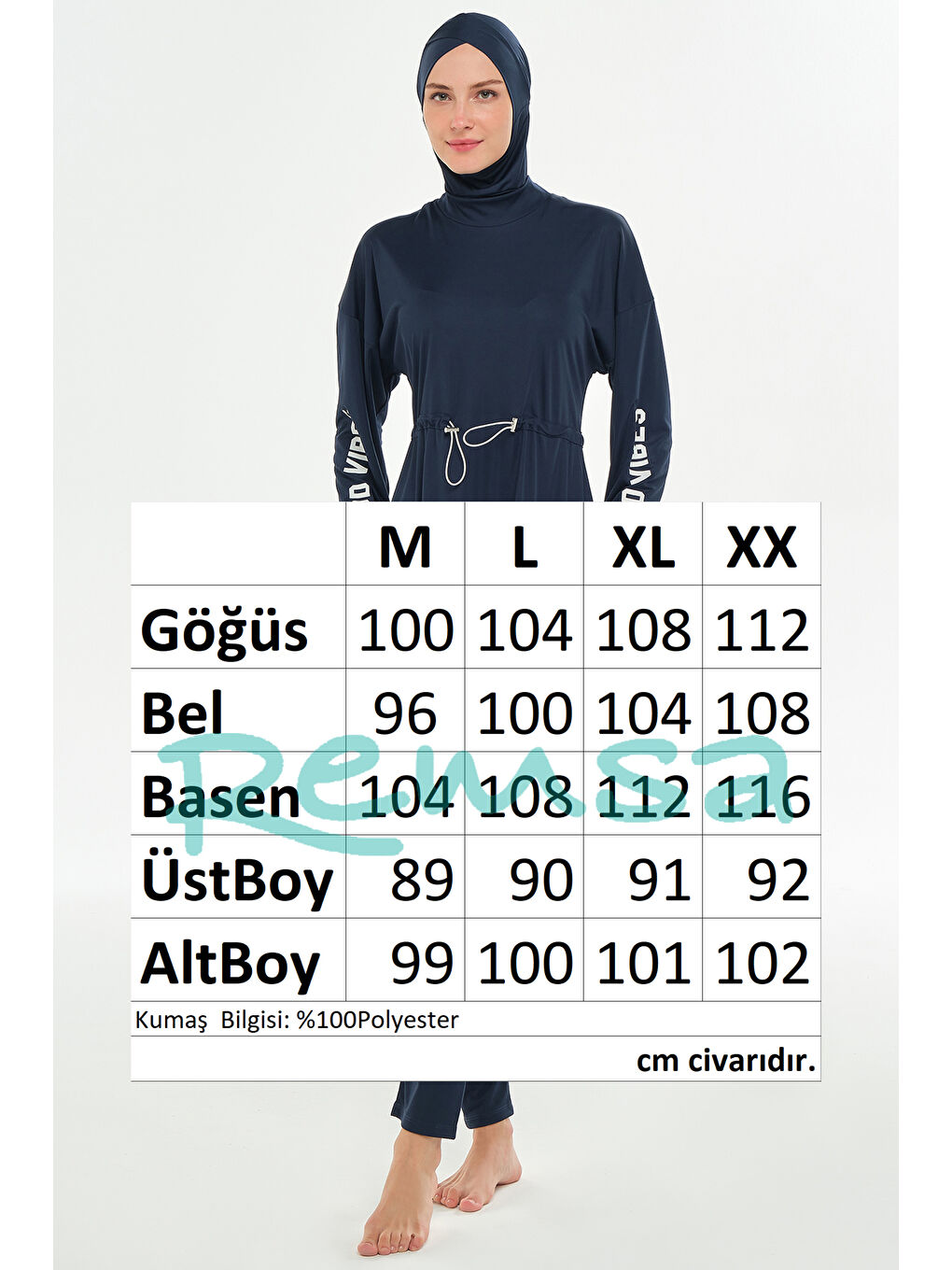 Yarasa Kol Elastanlı Tam Kapalı Tesettür Mayo 3132 Koyu Lacivert-3