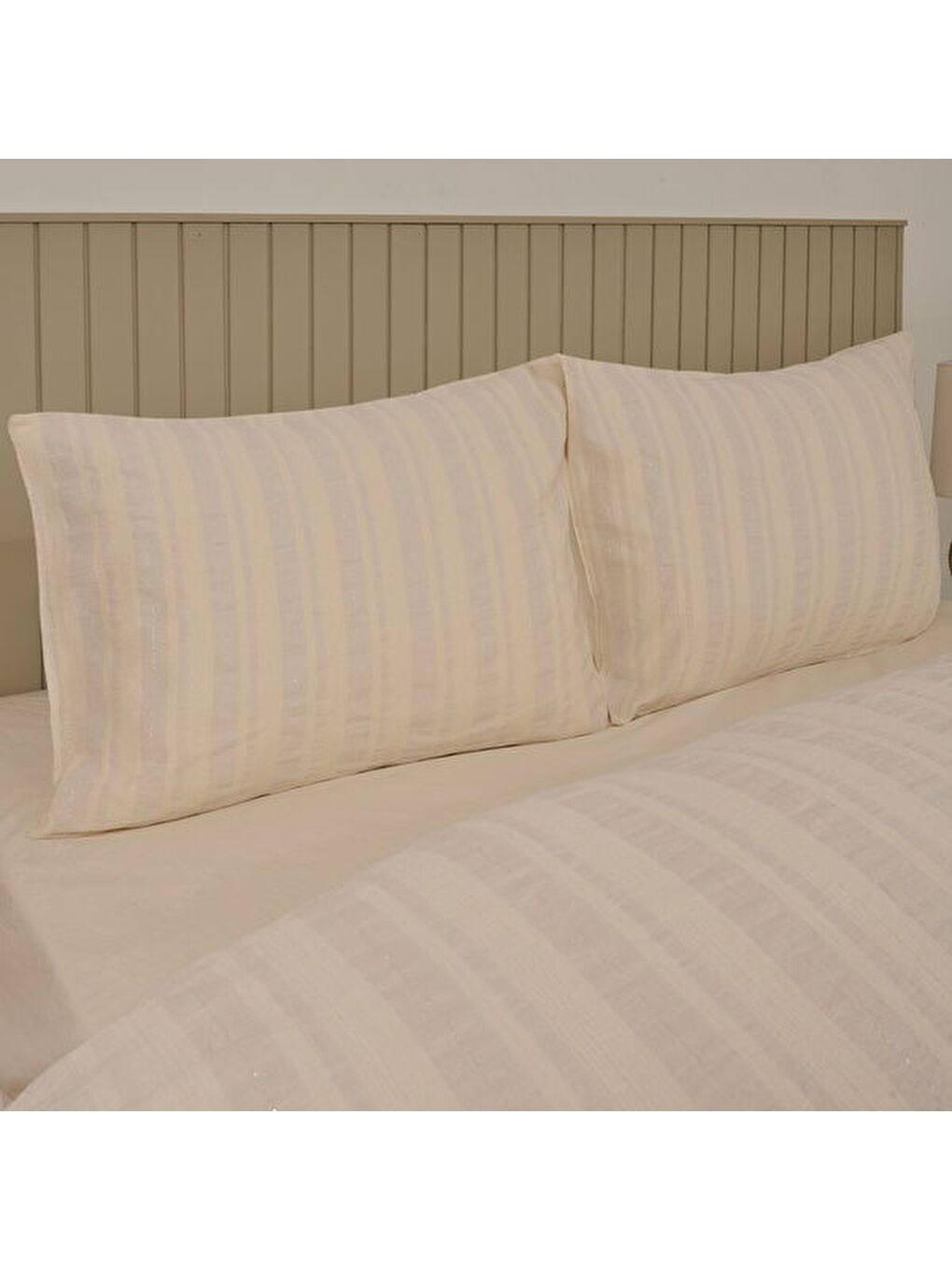 Ekru Soft Raye Çift Kişilik Nevresim Takımı - Krem-7