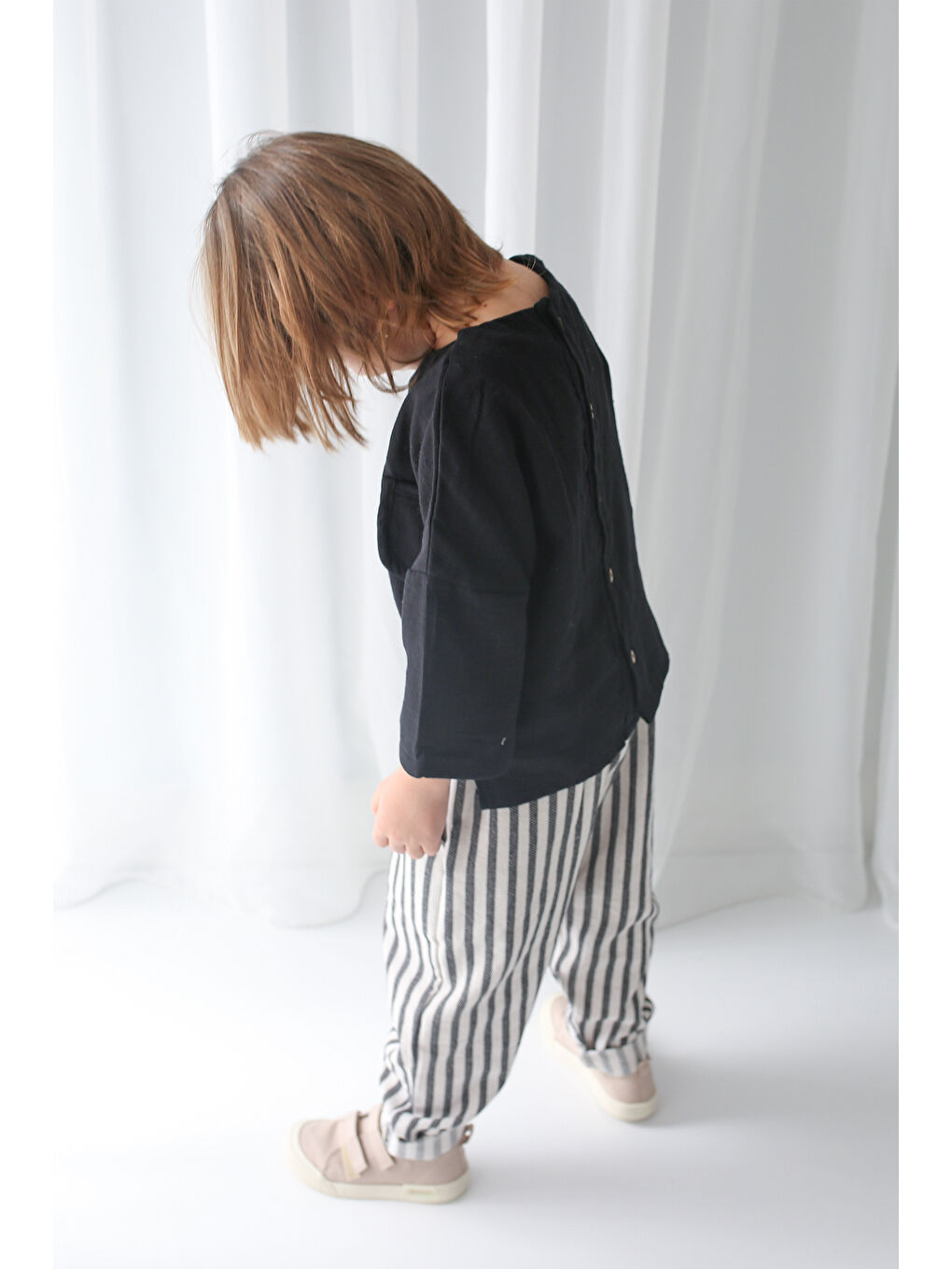 Bej 2'li Müslin Arkadan Düğmeli Gömlek ( Siyah ve Vizon )-2