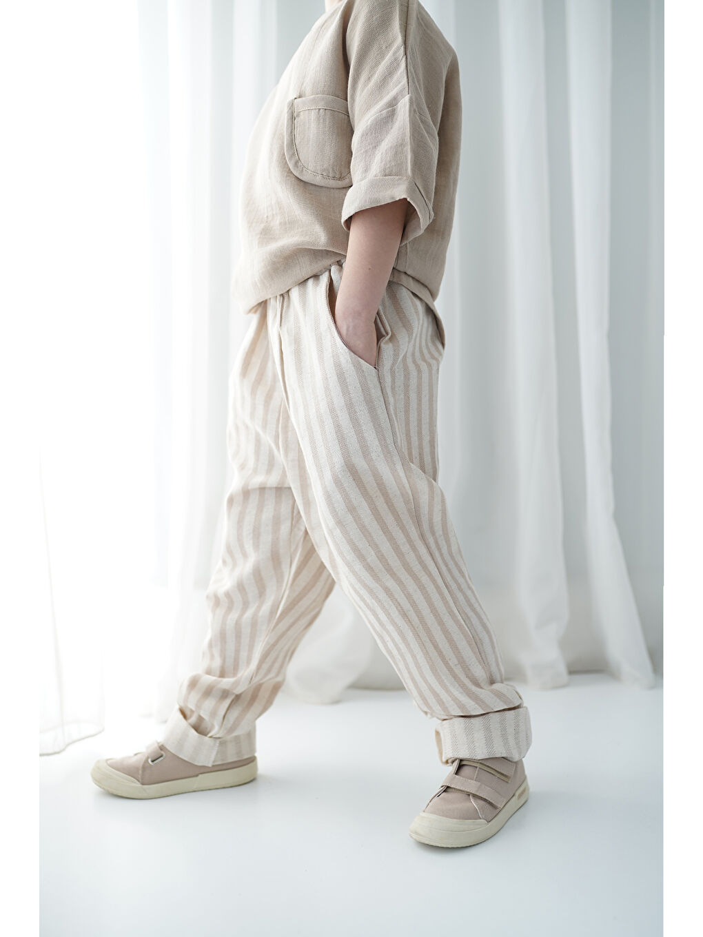 2'li Müslin Arkadan Düğmeli Gömlek ( Ekru ve Vizon )-2