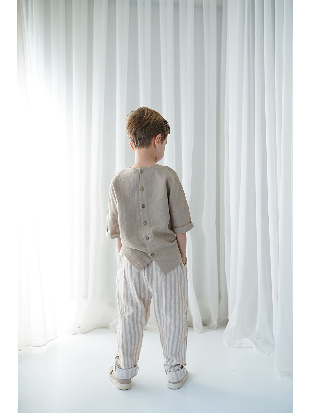 2'li Müslin Arkadan Düğmeli Gömlek ( Ekru ve Vizon )-3