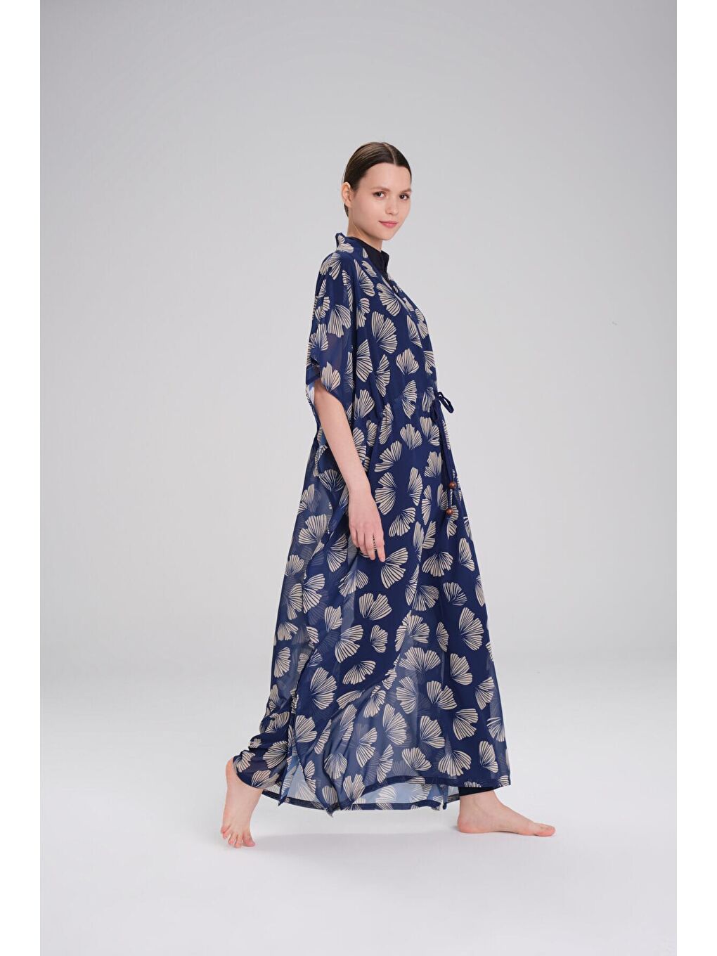 Desenli Lacivert Uzun Pareo 4095-1