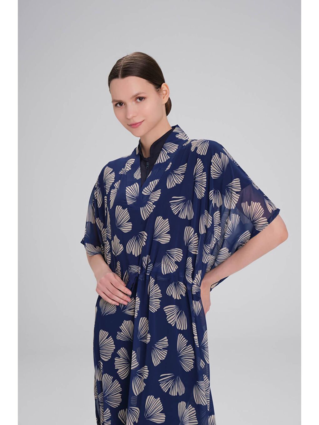 Desenli Lacivert Uzun Pareo 4095-4