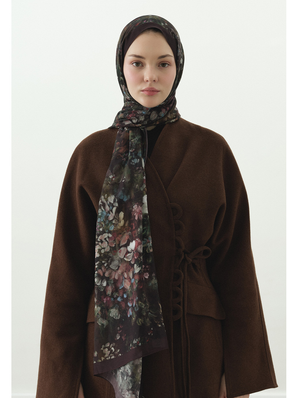 Lacivert Dark Beauty Desenli Pamuk Viskon Şal Mürdüm