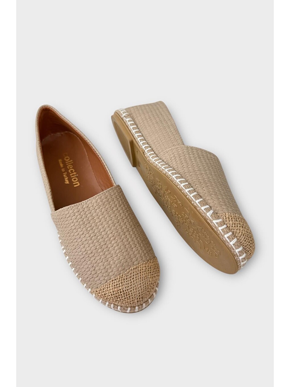 Ekru Kadın Espadril Babet Ayakkabı Krem-2