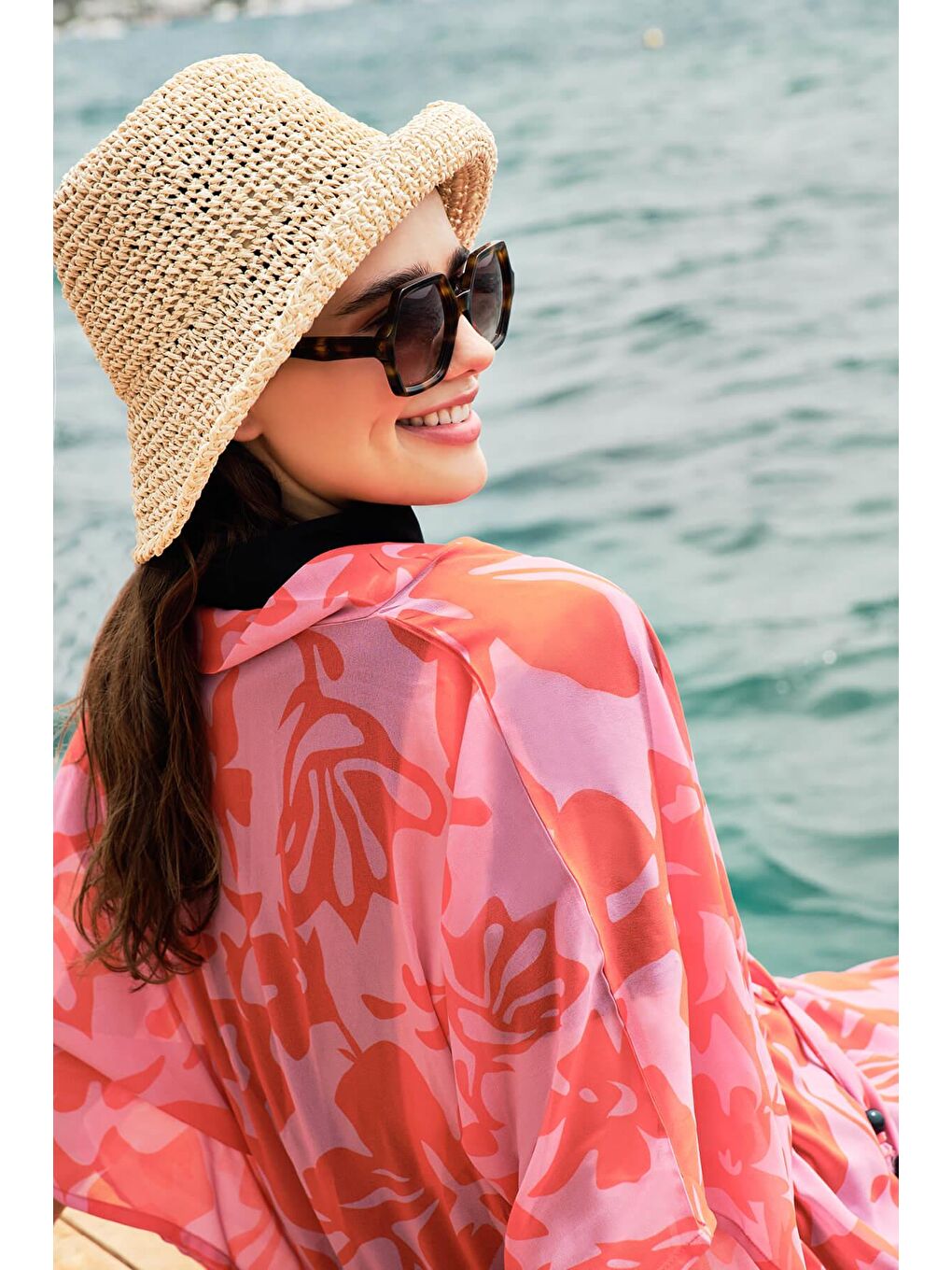 Desenli Pembe Uzun Pareo 4098-1