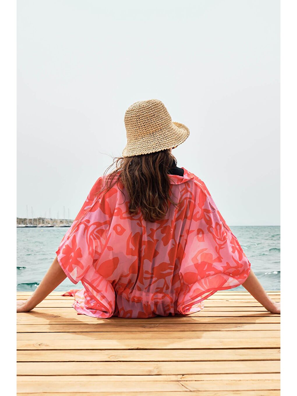 Desenli Pembe Uzun Pareo 4098-2