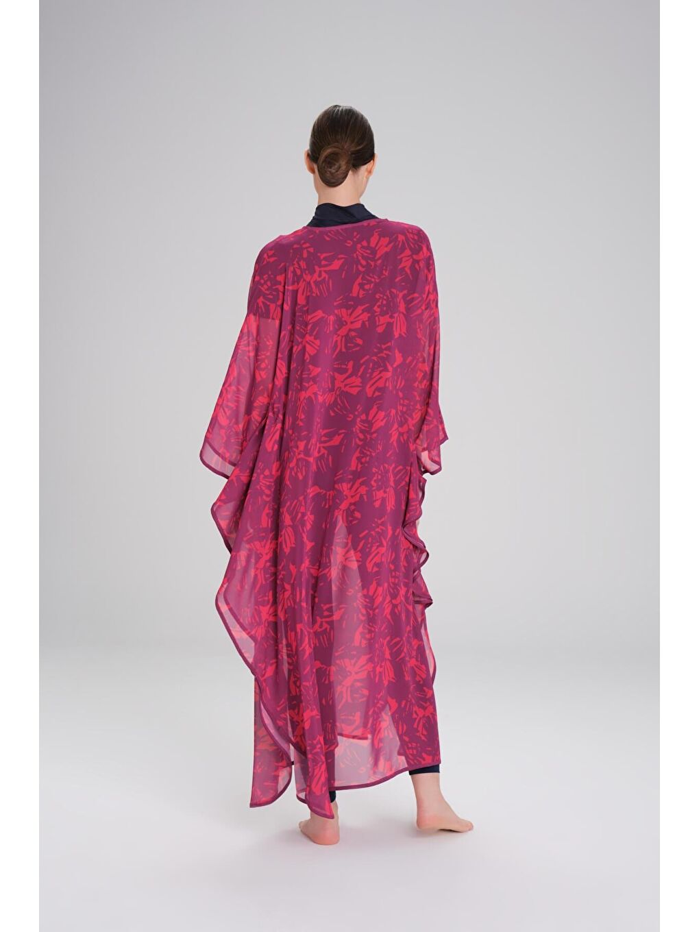 Desenli Fuşya Uzun Pareo 4091-3