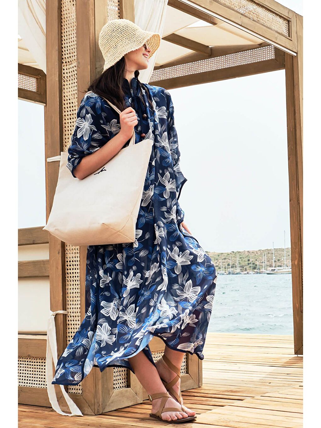 Desenli Mavi Uzun Pareo 4089