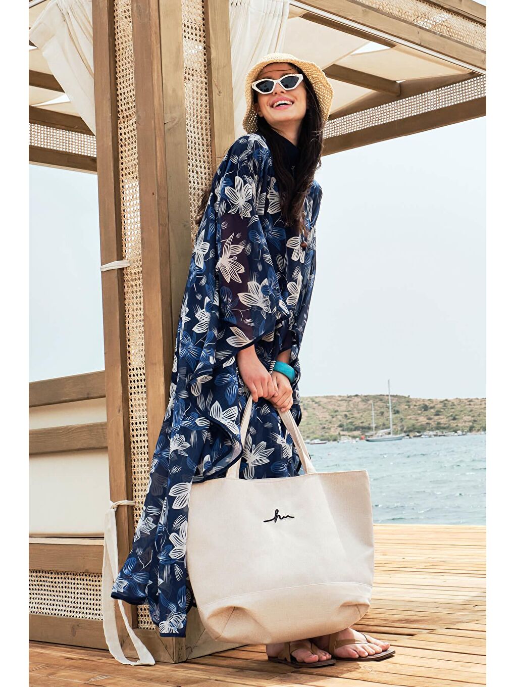 Desenli Mavi Uzun Pareo 4089-1