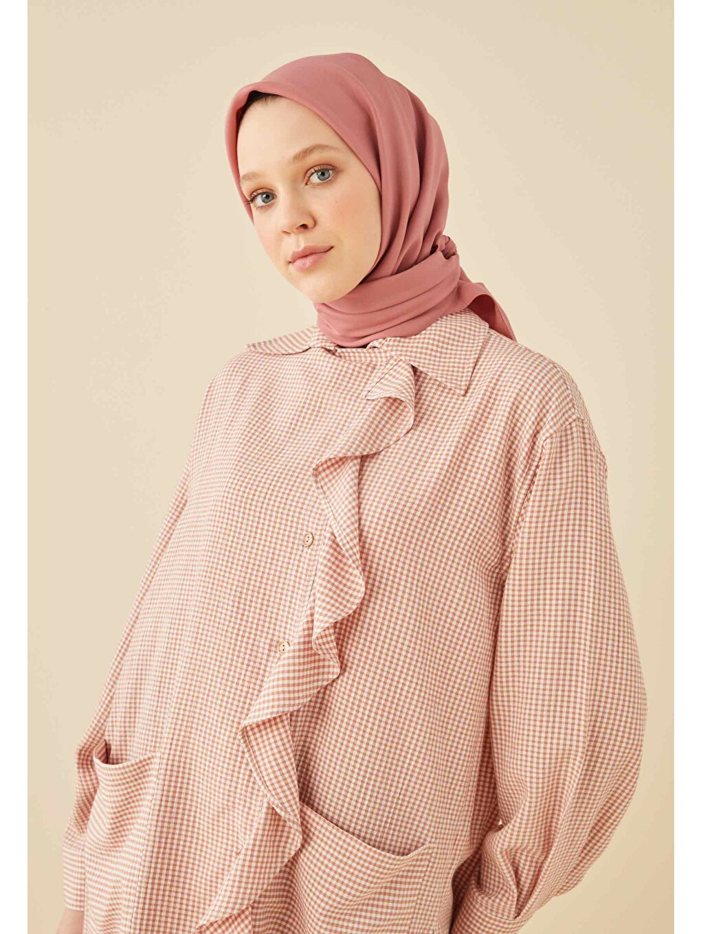 Pembe Pamuk İpek Eşarp Gül Kurusu-1