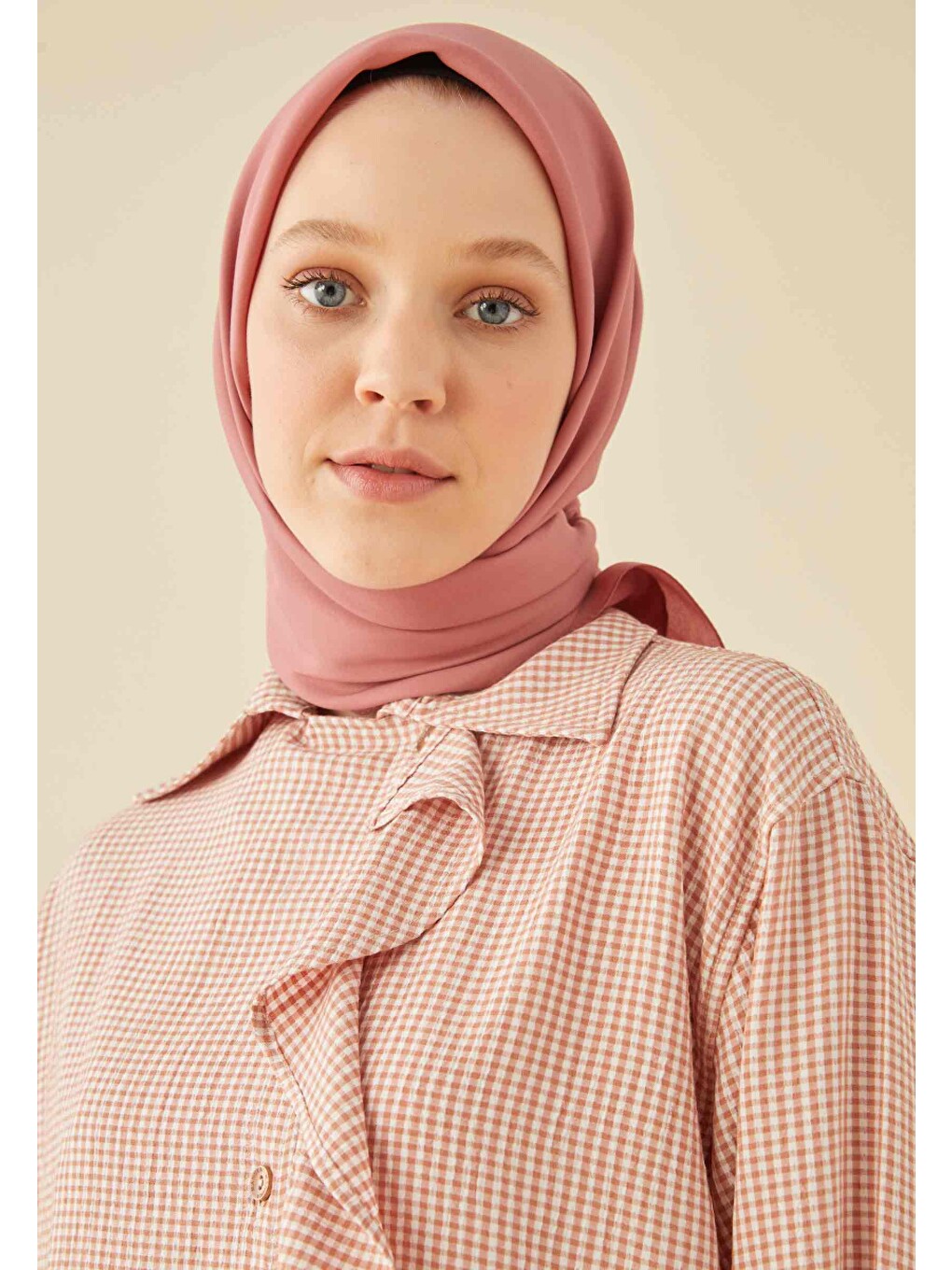 Pembe Pamuk İpek Eşarp Gül Kurusu-3