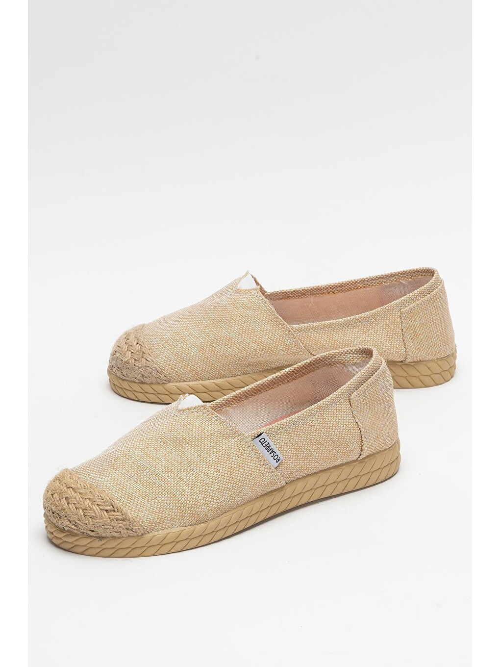 Kadın Keten Espadril Ayakkabı Bej-4