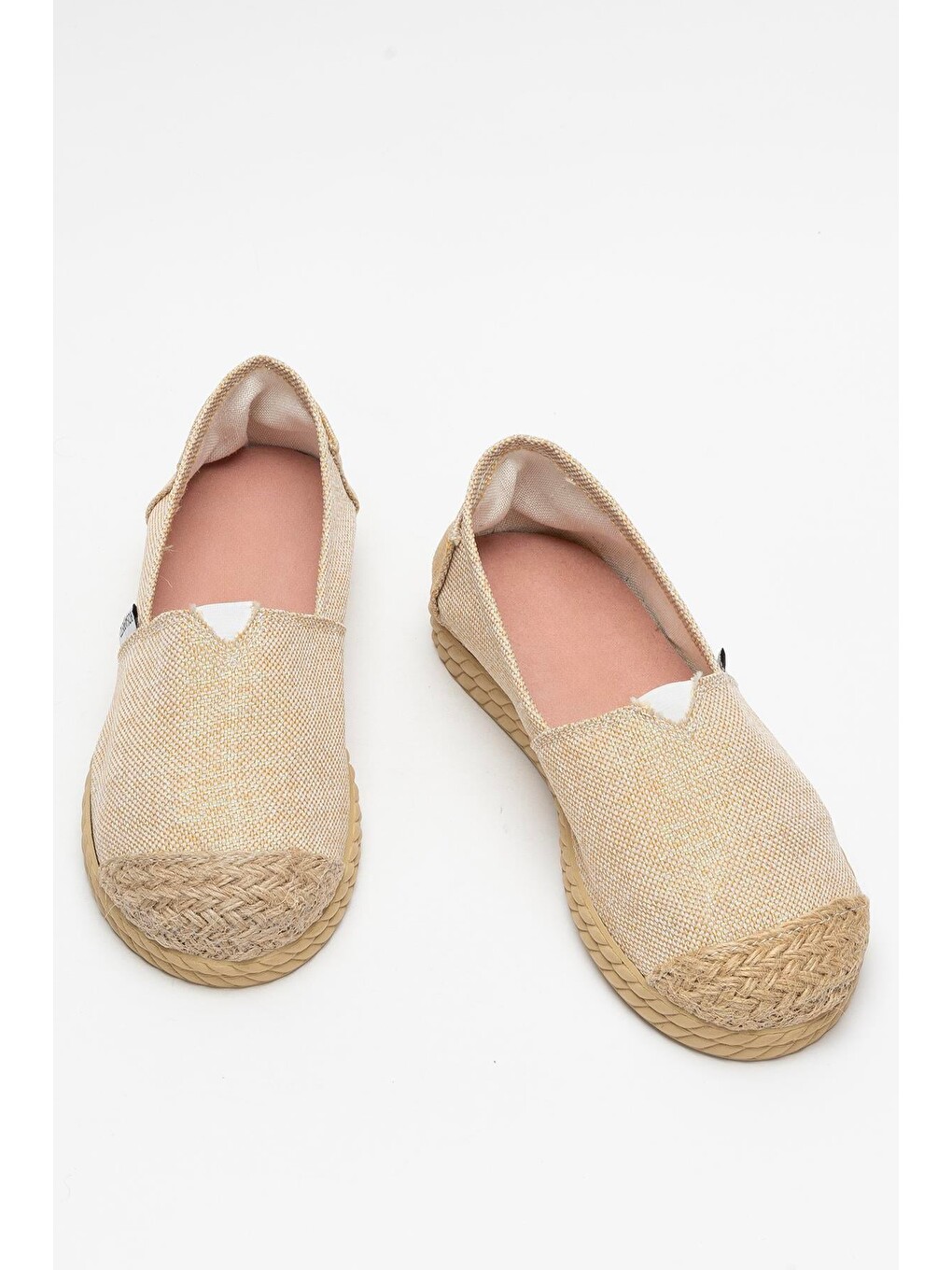 Kadın Keten Espadril Ayakkabı Bej-5