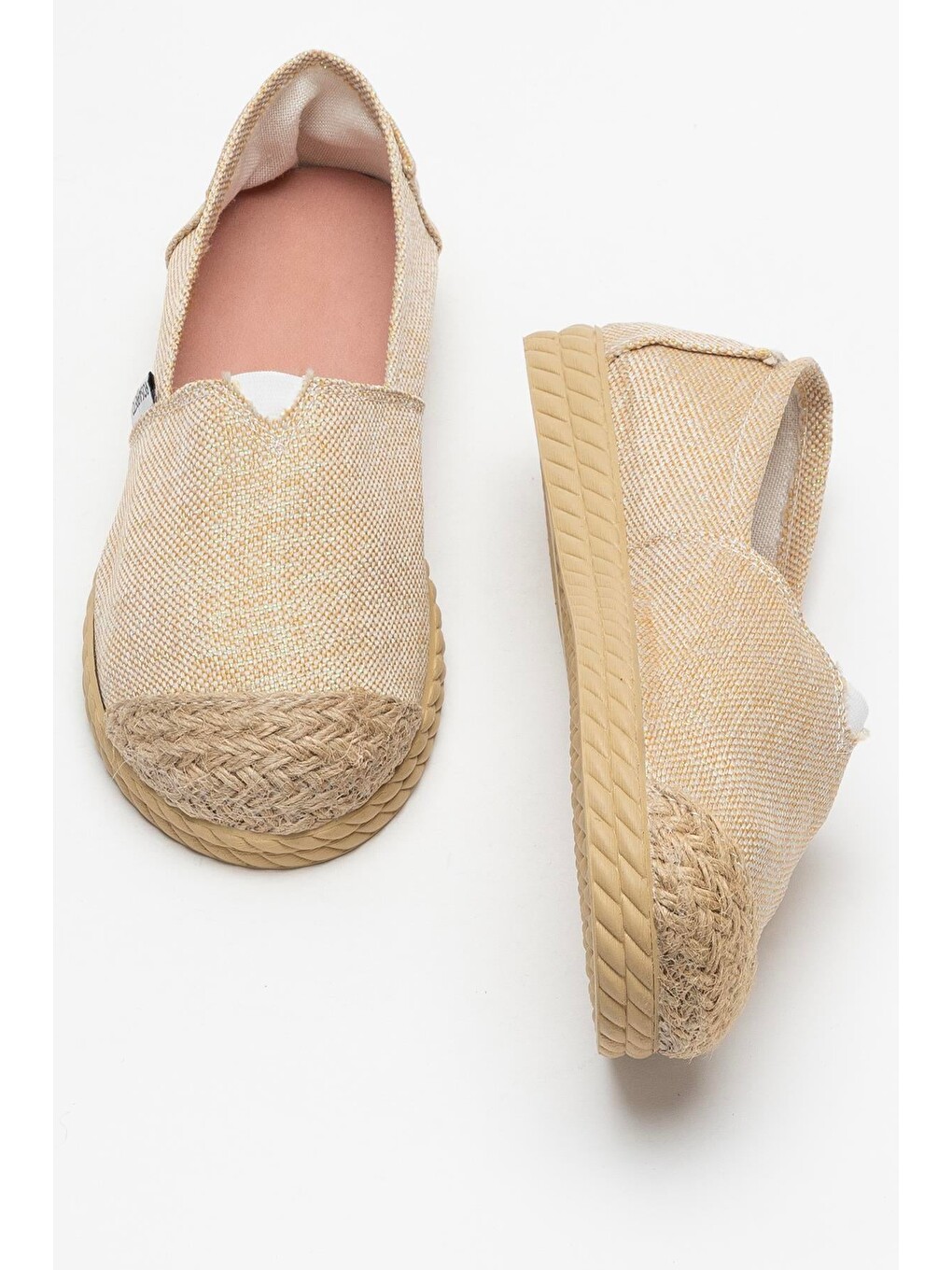 Kadın Keten Espadril Ayakkabı Bej-6