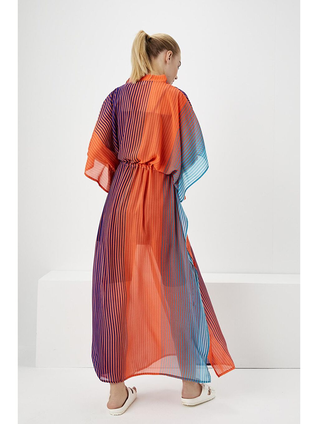 Renkli Çizgili Turuncu Uzun Pareo 2940-4